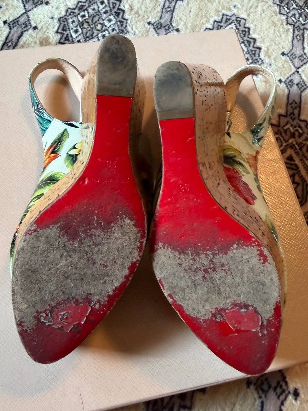 Christian Louboutin Floral Peep-Toe Slingback Heels in Multicolor - Picture 8 of 8